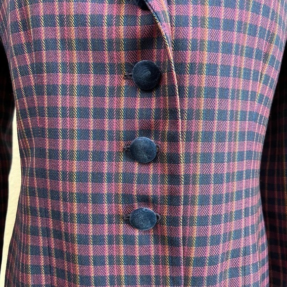 Pendleton Vintage Wool Burgundy Plaid Velvet Collar Button Blazer Jacket 8P - Picture 2 of 8